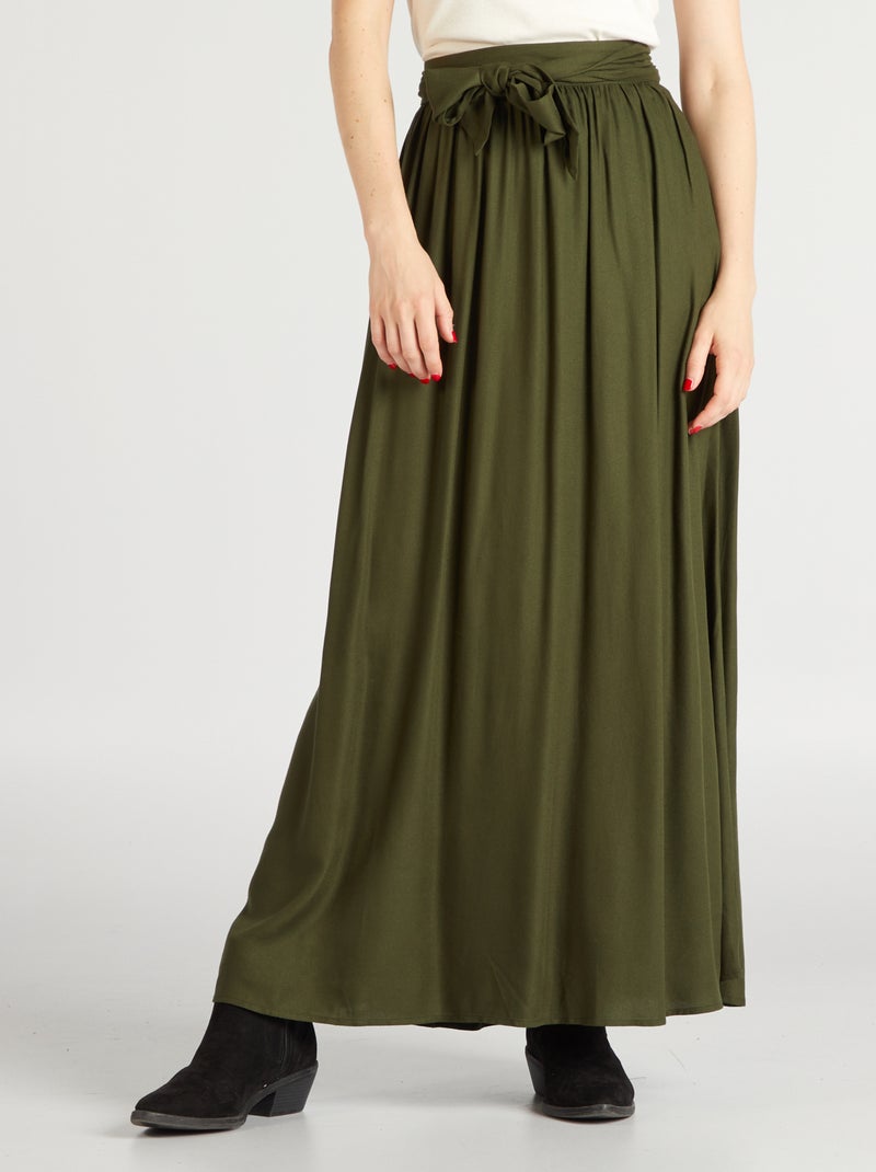 Jupe longue avec ceinture à nouer Vert kaki - Kiabi