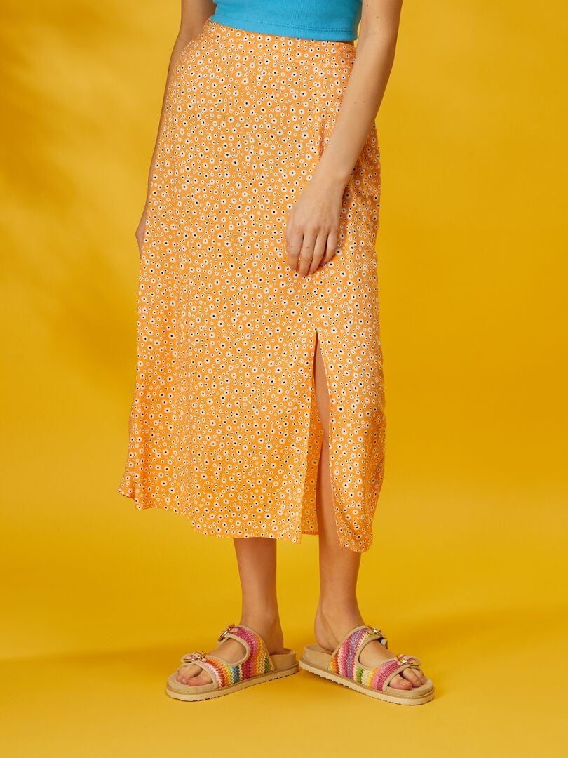 jupe longue fleurie orange