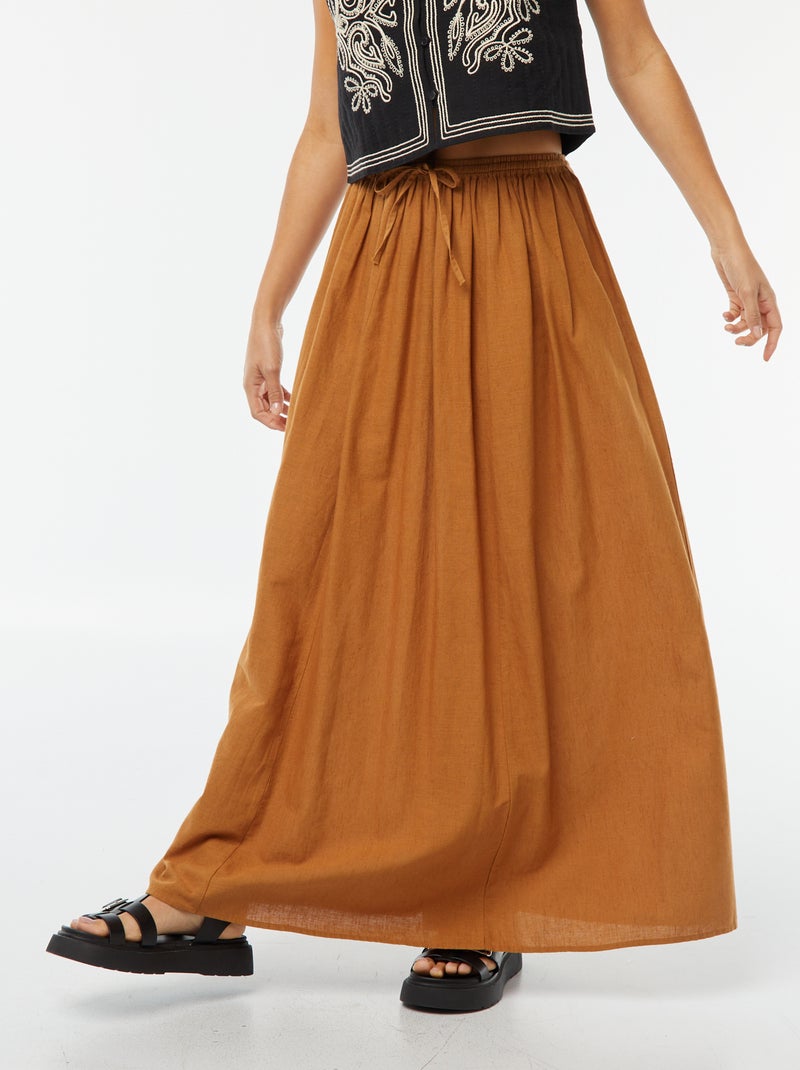 Jupe longue avec taille ?�lastiqu?�e et liens - Marron - Femme - 16.00�?� - Kiabi