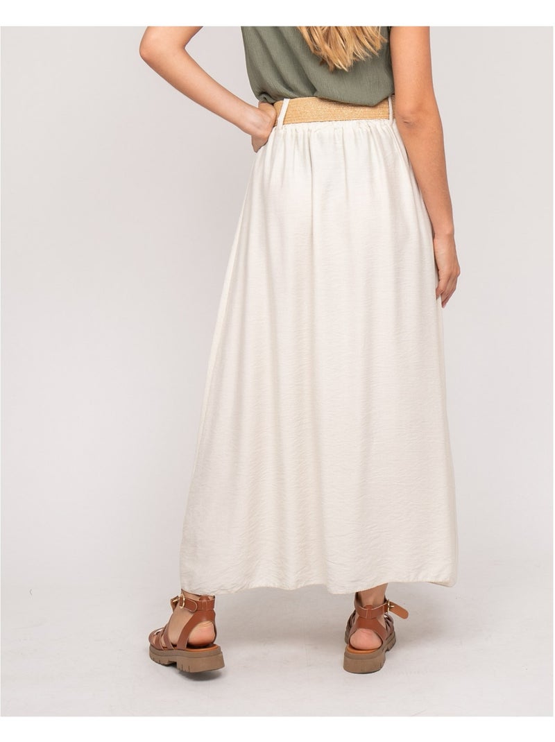 Jupe longue boutonnée avec ceinture XETO Beige - Kiabi