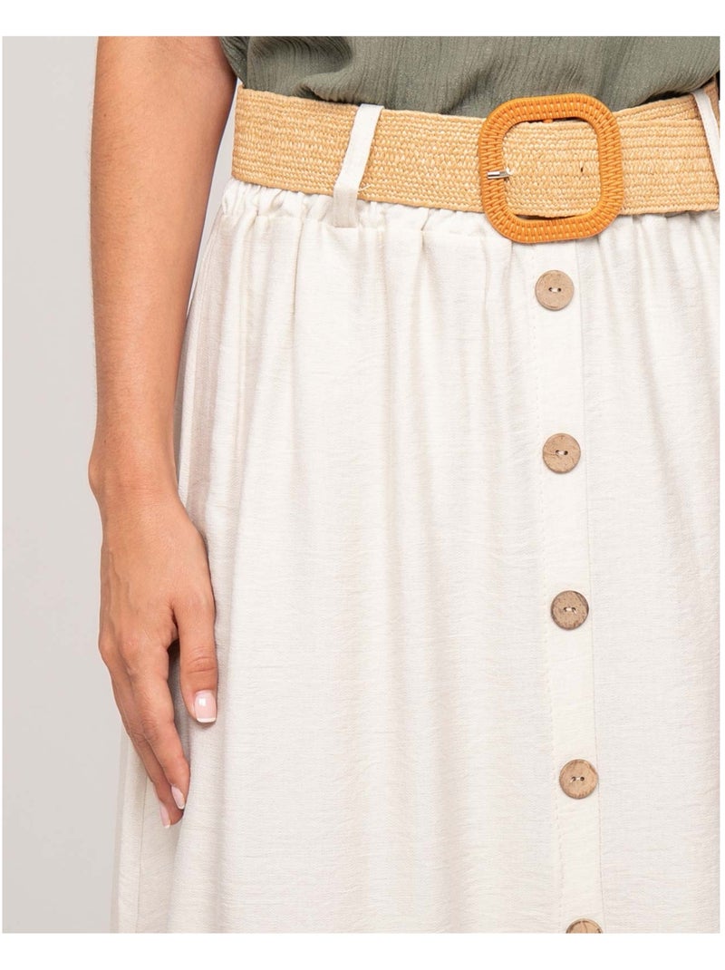 Jupe longue boutonnée avec ceinture XETO Beige - Kiabi