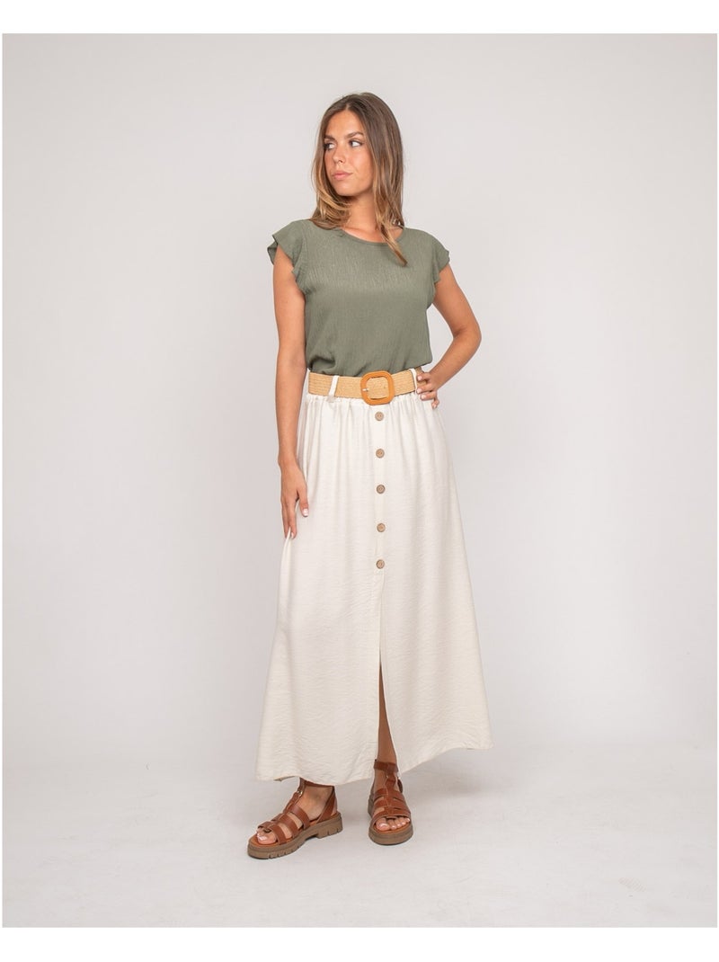 Jupe longue boutonnée avec ceinture XETO Beige - Kiabi