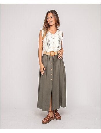 Jupe longue boutonnée avec ceinture XETO
