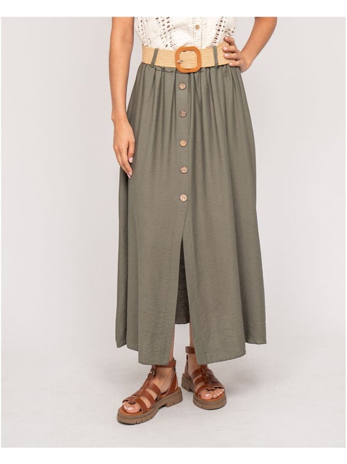Jupe longue boutonnée avec ceinture XETO - Kiabi