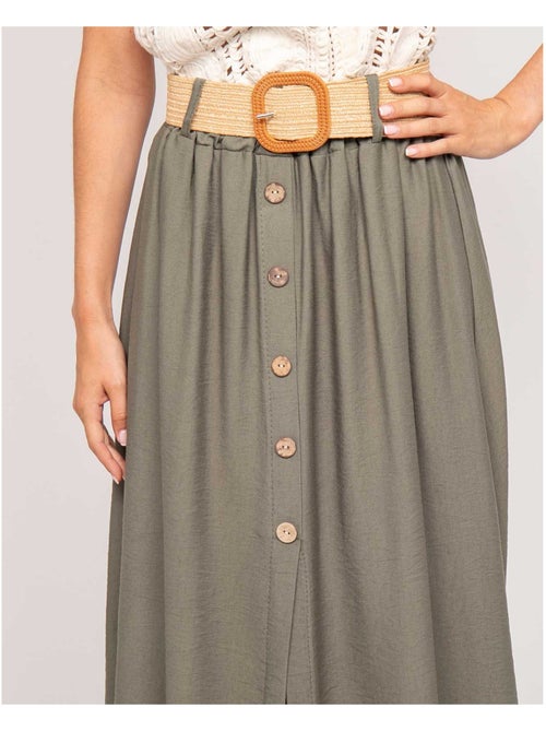 Jupe longue boutonnée avec ceinture XETO - Kiabi