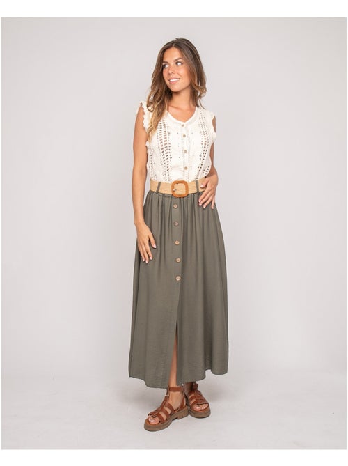 Jupe longue boutonnée avec ceinture XETO - Kiabi