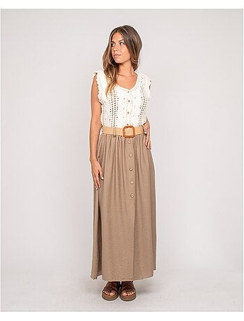 Jupe longue boutonnée avec ceinture XETO