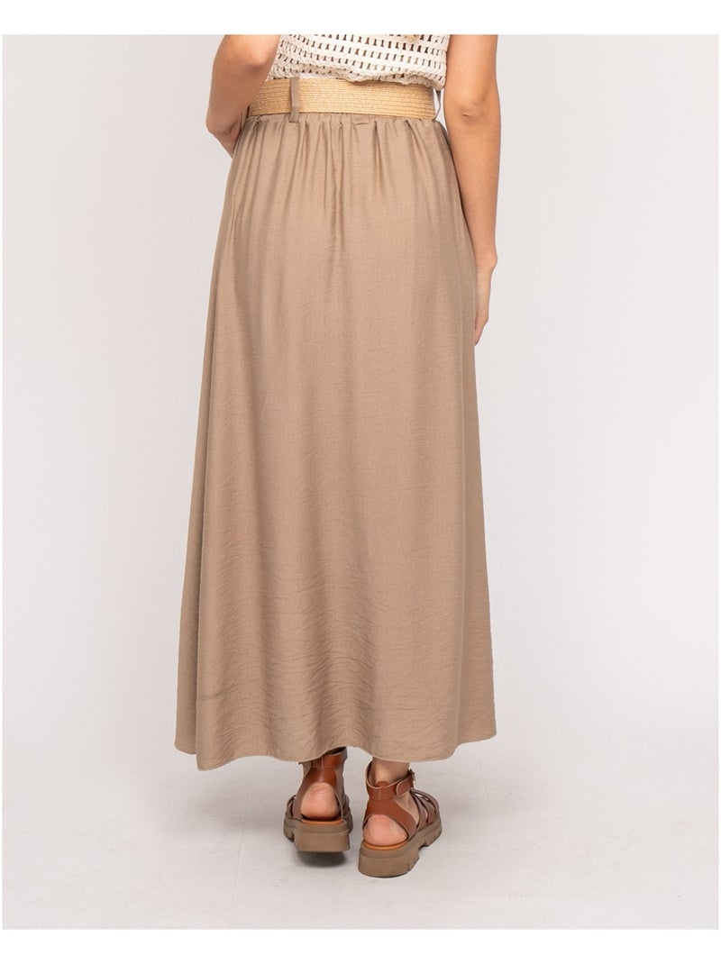 Jupe longue boutonnée avec ceinture XETO Marron caramel - Kiabi