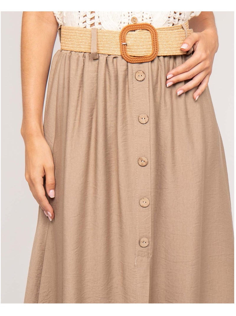 Jupe longue boutonnée avec ceinture XETO Marron caramel - Kiabi