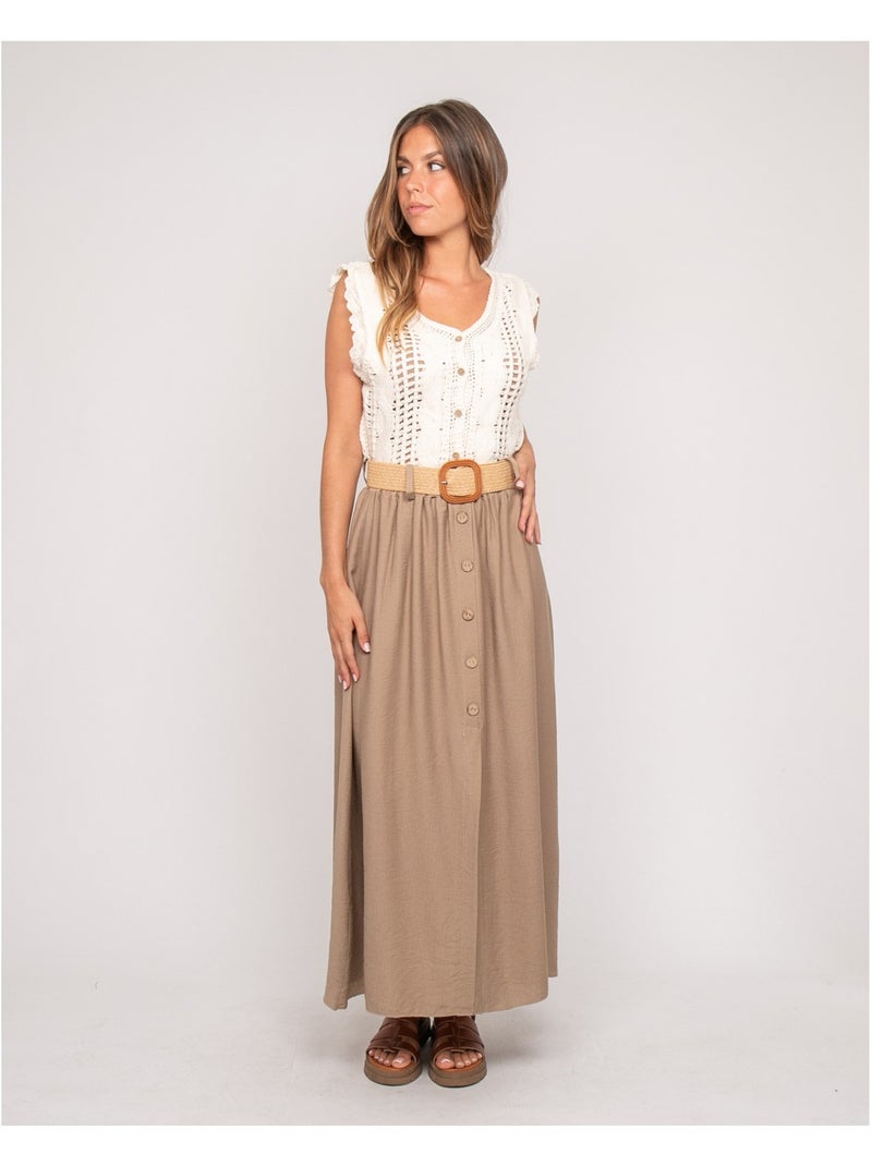 Jupe longue boutonnée avec ceinture XETO Marron caramel - Kiabi