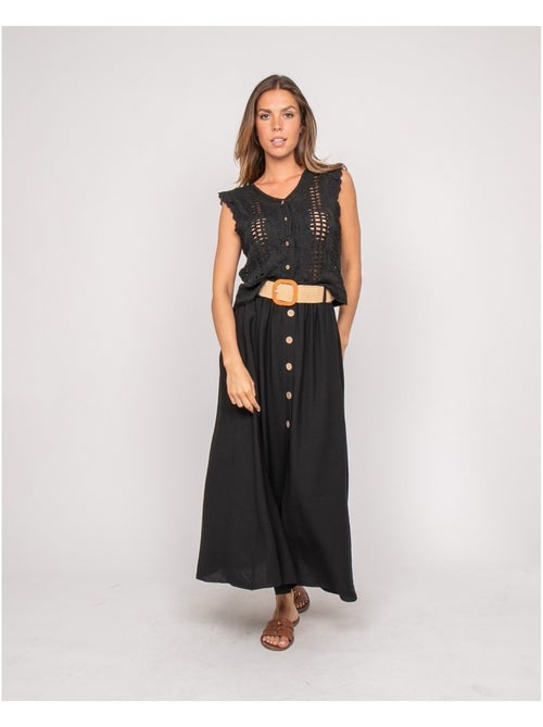 Jupe longue boutonnée avec ceinture XETO - Kiabi