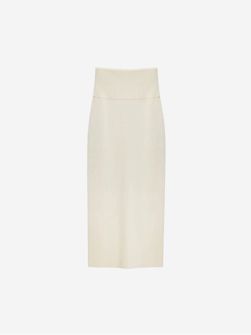 Jupe Longue Côtelée Taille Haute Crème - Kiabi