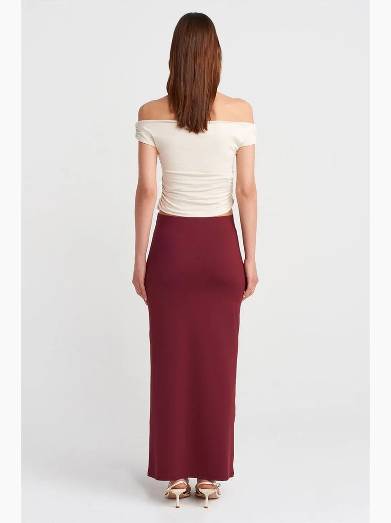 Jupe longue crayon à taille haute dilvin Rouge bordeaux - Kiabi