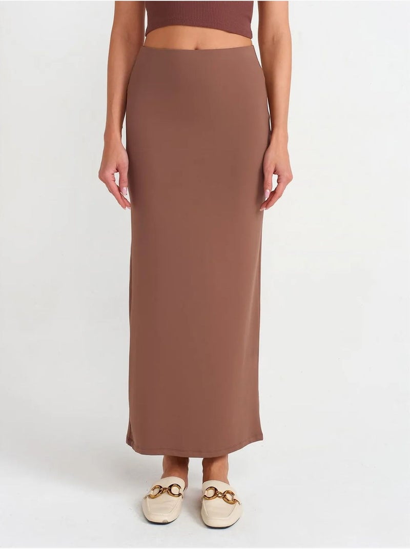 Jupe Longue Crayon À Taille Haute Marron - Kiabi