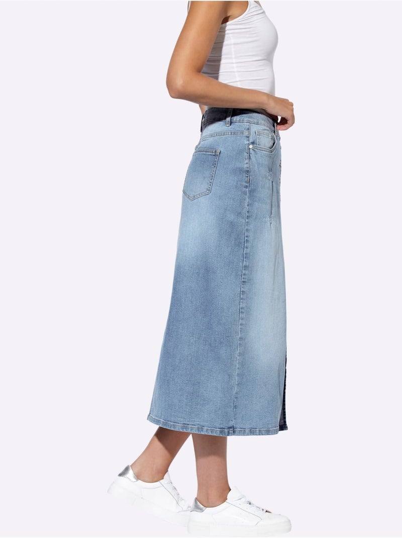 Jupe longue délavé tendance - taille standard - helline Bleu Blanc - Kiabi