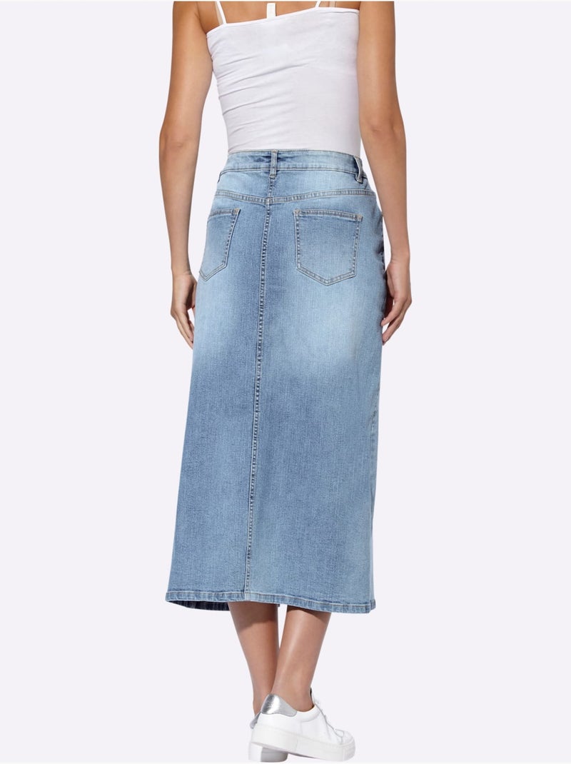 Jupe longue délavé tendance - taille standard - helline Bleu Blanc - Kiabi