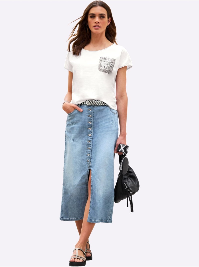 Jupe longue délavé tendance - taille standard - helline Bleu Blanc - Kiabi