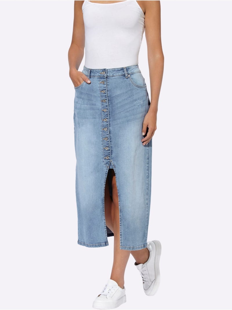 Jupe longue délavé tendance - taille standard - helline Bleu Blanc - Kiabi