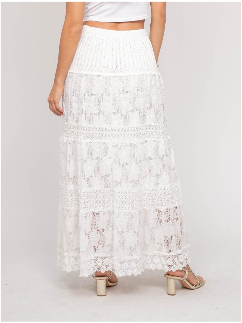 Jupe longue dentelle XESTINA Blanc - Kiabi