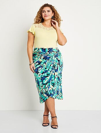 Jupe longue droite effet portefeuille maille