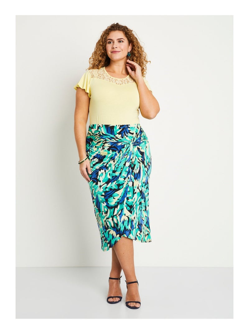 Jupe longue droite effet portefeuille maille Bleu Vert - Kiabi