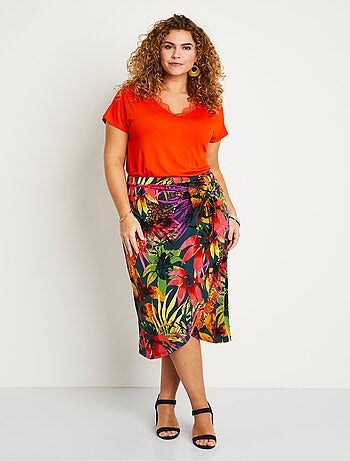 Jupe longue droite imprimé exotique