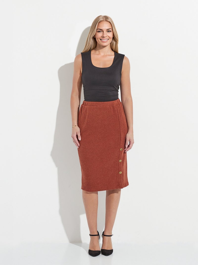 Jupe longue droite maille et boutons fantaisie - Afibel Camel - Kiabi