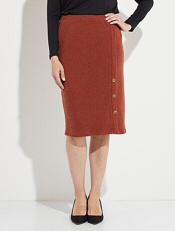 Jupe longue droite maille et boutons fantaisie