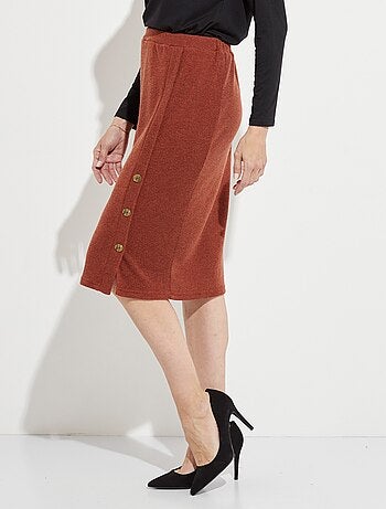 Jupe longue droite maille et boutons fantaisie
