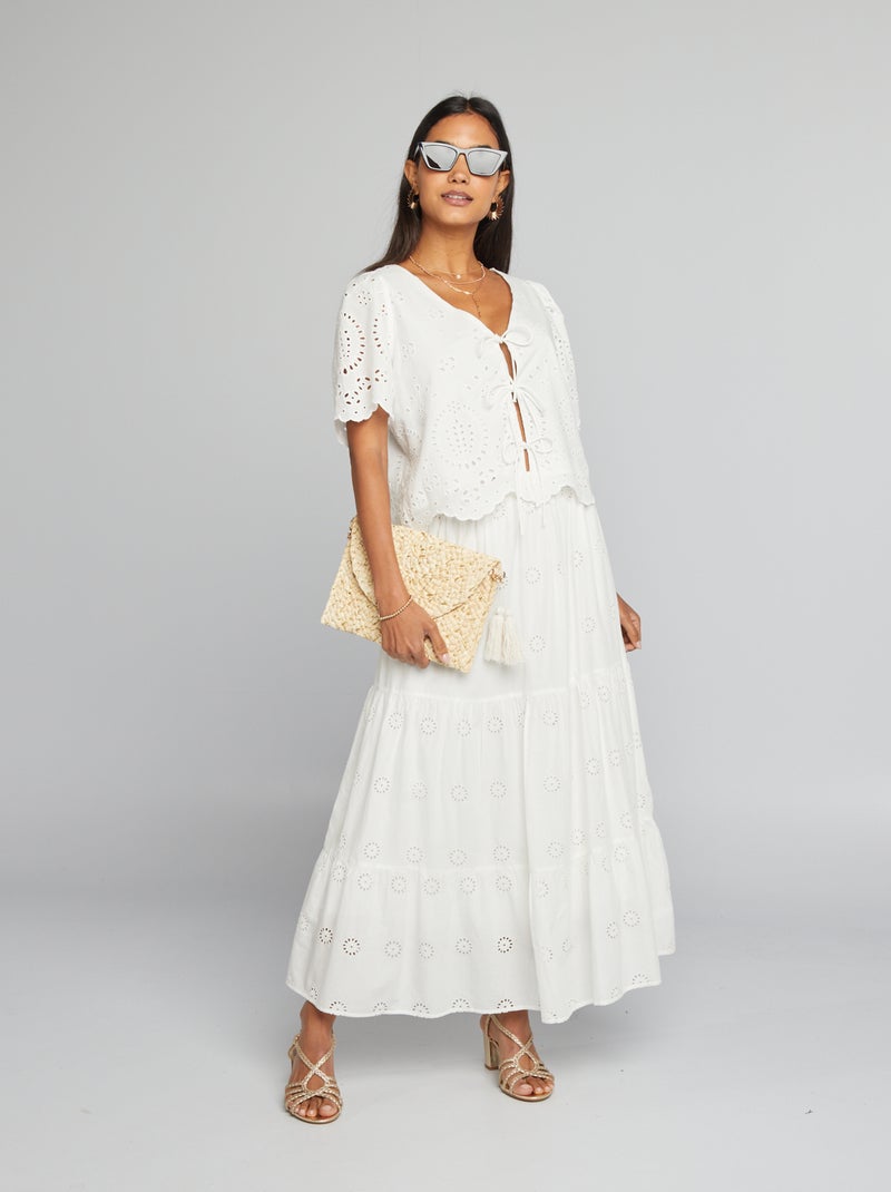 Jupe longue en broderie anglaise Blanc - Kiabi