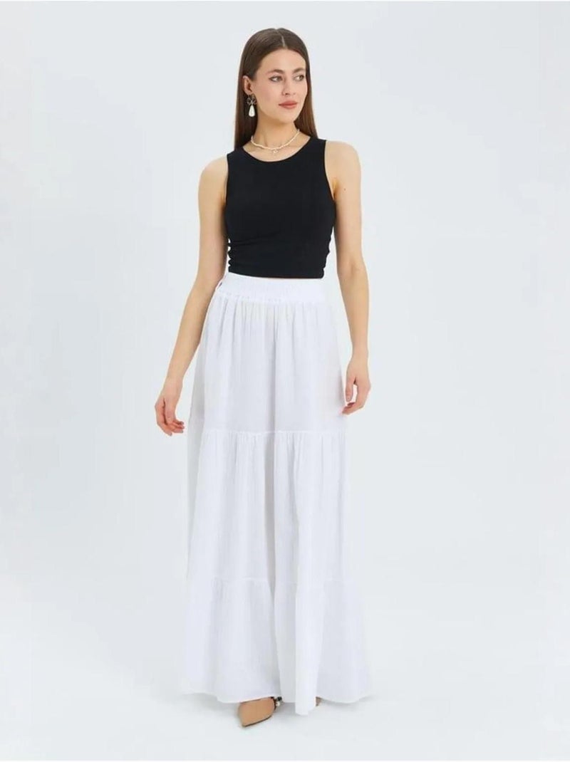 Jupe longue en coton avec taille élastique mixray Blanc - Kiabi