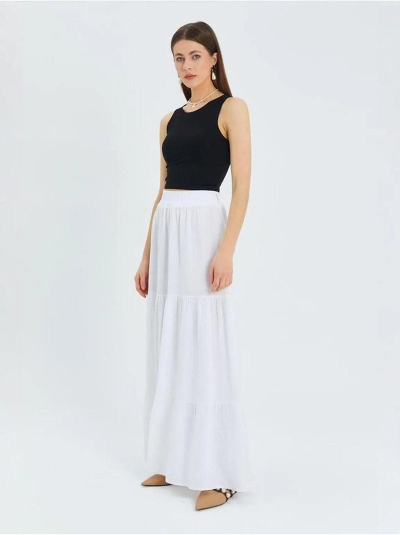 Jupe longue en coton avec taille élastique mixray Blanc - Kiabi