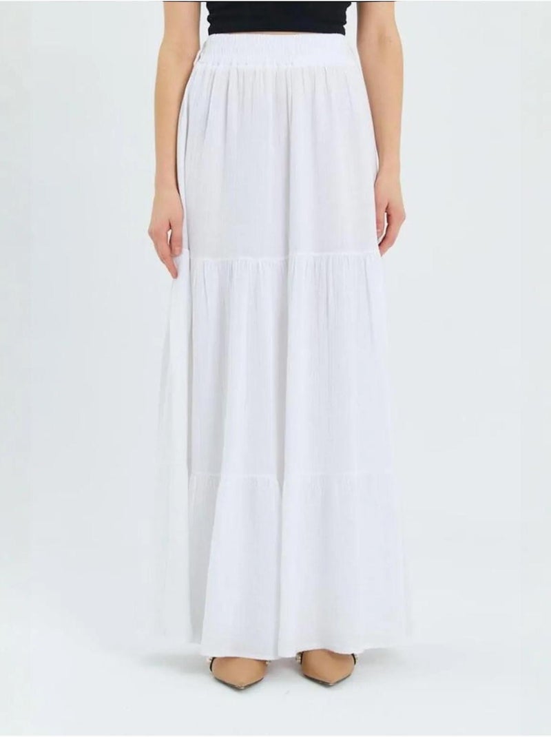 Jupe longue en coton avec taille élastique mixray Blanc - Kiabi