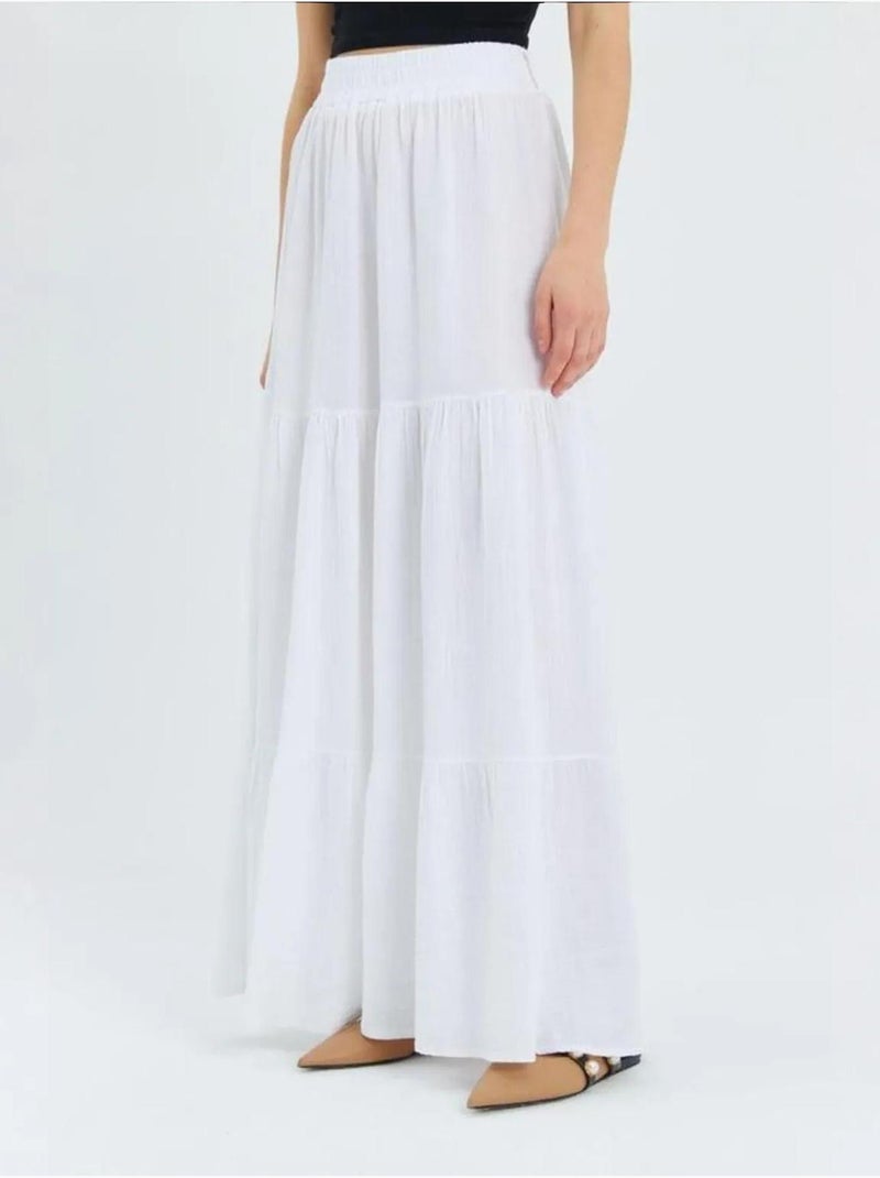 Jupe longue en coton avec taille élastique mixray Blanc - Kiabi