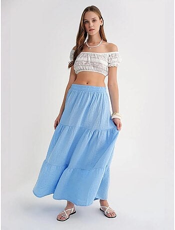 Jupe longue en coton avec taille élastique mixray
