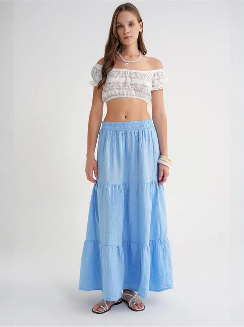 Jupe longue en coton avec taille élastique mixray - Kiabi Jupe longue en coton avec taille élastique mixray - Kiabi