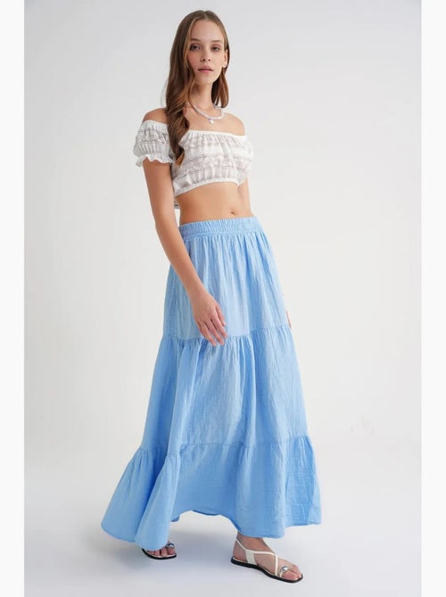 Jupe longue en coton avec taille élastique mixray - Kiabi Jupe longue en coton avec taille élastique mixray - Kiabi