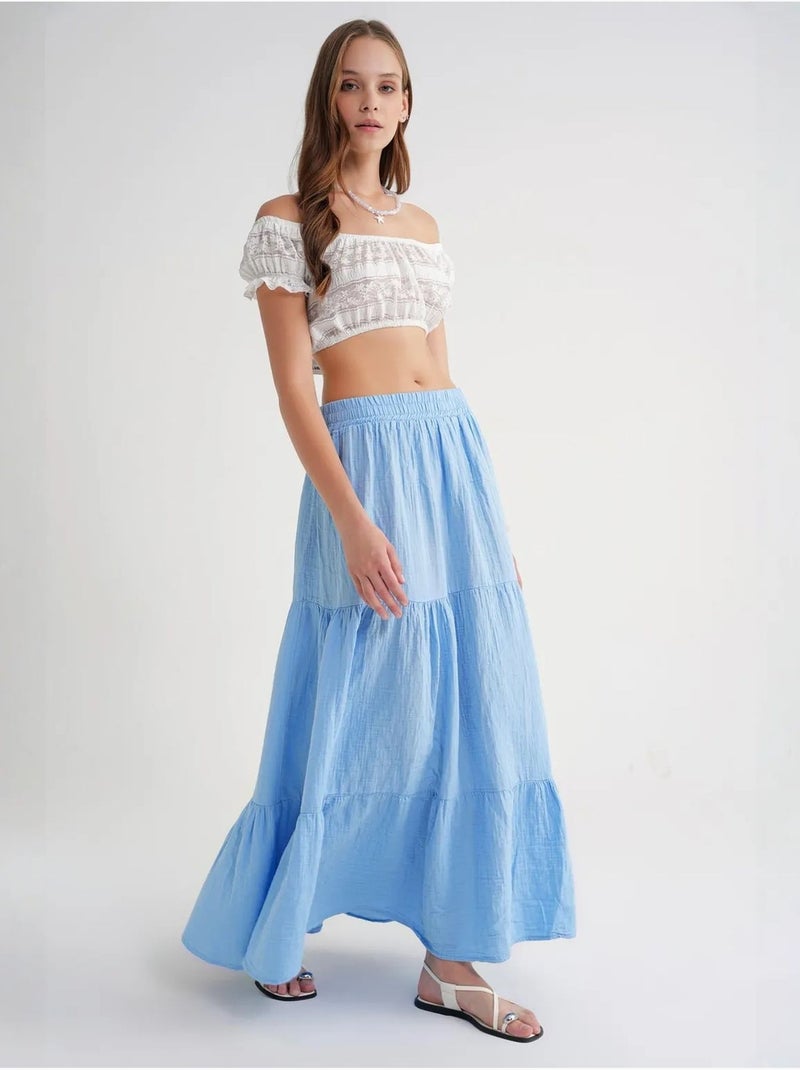 Jupe longue en coton avec taille élastique mixray Bleu ciel - Kiabi