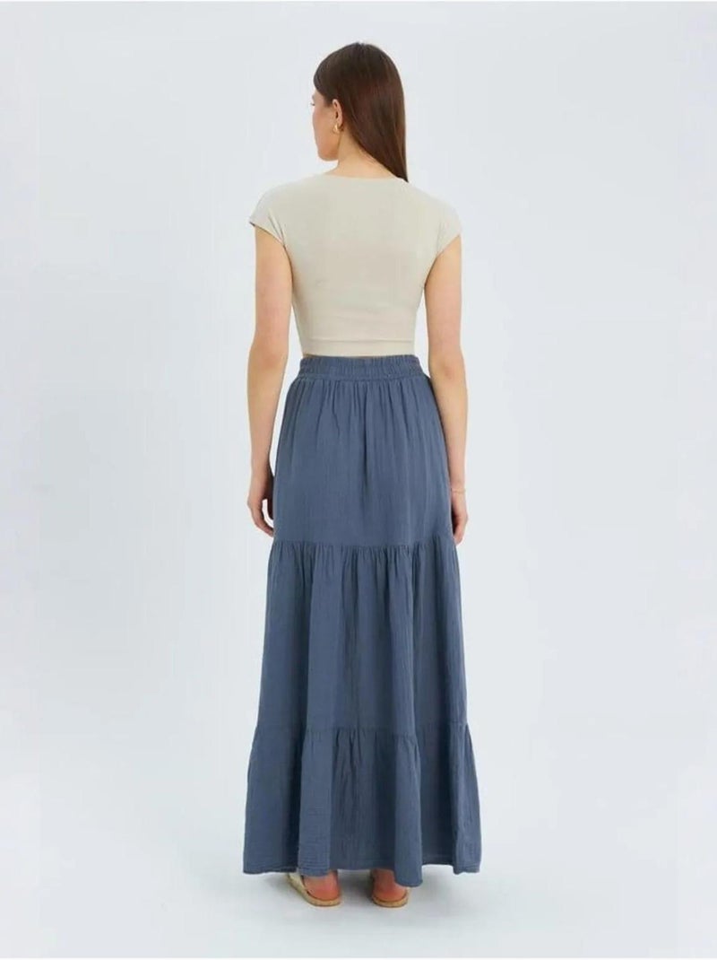 Jupe longue en coton avec taille élastique mixray Bleu - Kiabi