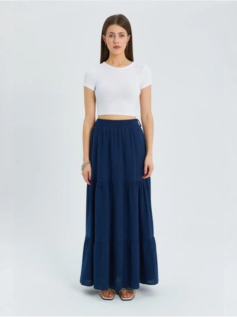 Jupe longue en coton avec taille élastique mixray Bleu marine - Kiabi