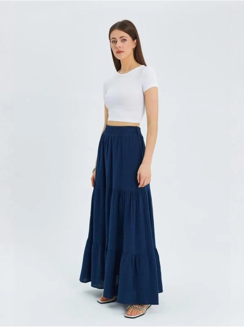 Jupe longue en coton avec taille élastique mixray Bleu marine - Kiabi
