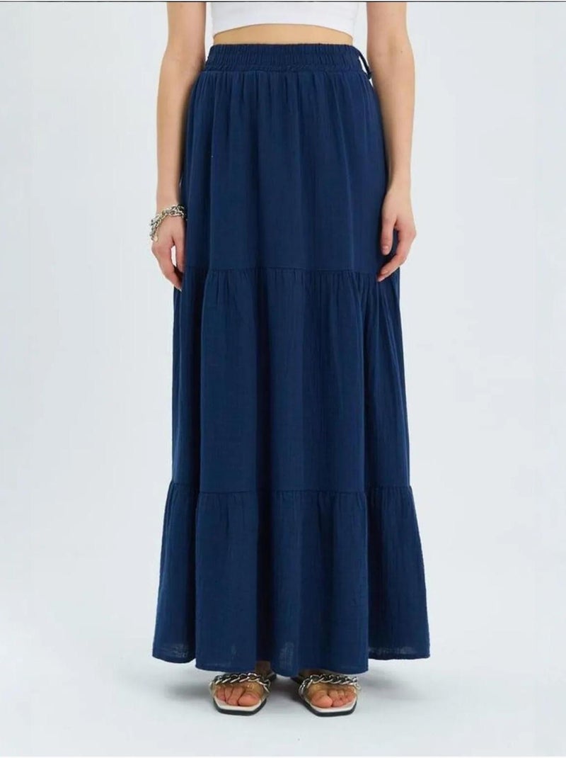 Jupe longue en coton avec taille élastique mixray Bleu marine - Kiabi