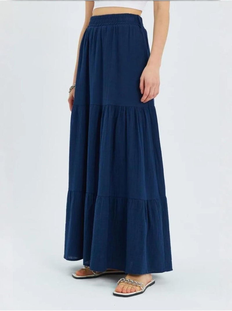 Jupe longue en coton avec taille élastique mixray Bleu marine - Kiabi