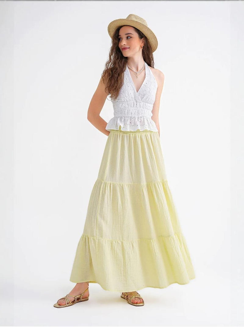 Jupe longue en coton avec taille élastique mixray Jaune - Kiabi