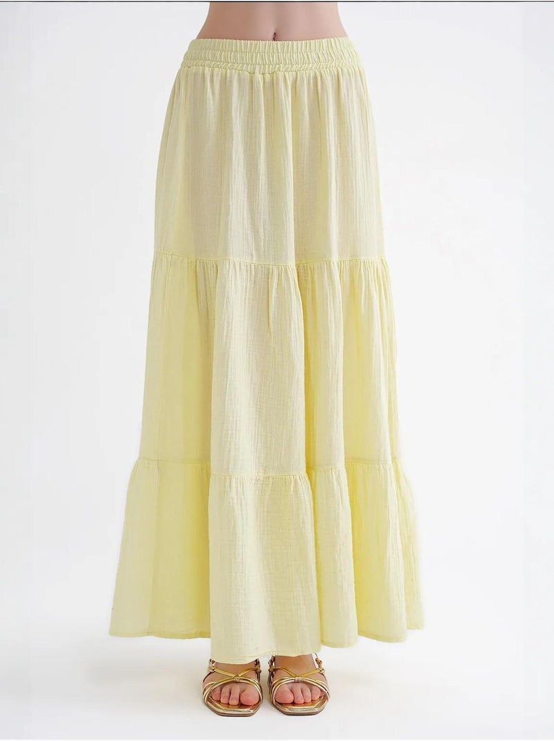 Jupe longue en coton avec taille élastique mixray Jaune - Kiabi