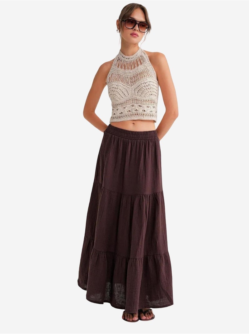 Jupe longue en coton avec taille élastique mixray Marron clair - Kiabi