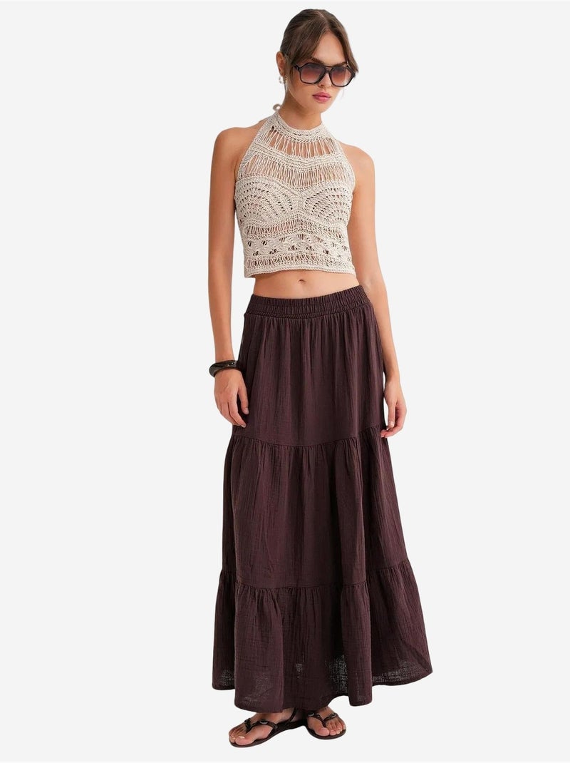 Jupe longue en coton avec taille élastique mixray Marron clair - Kiabi