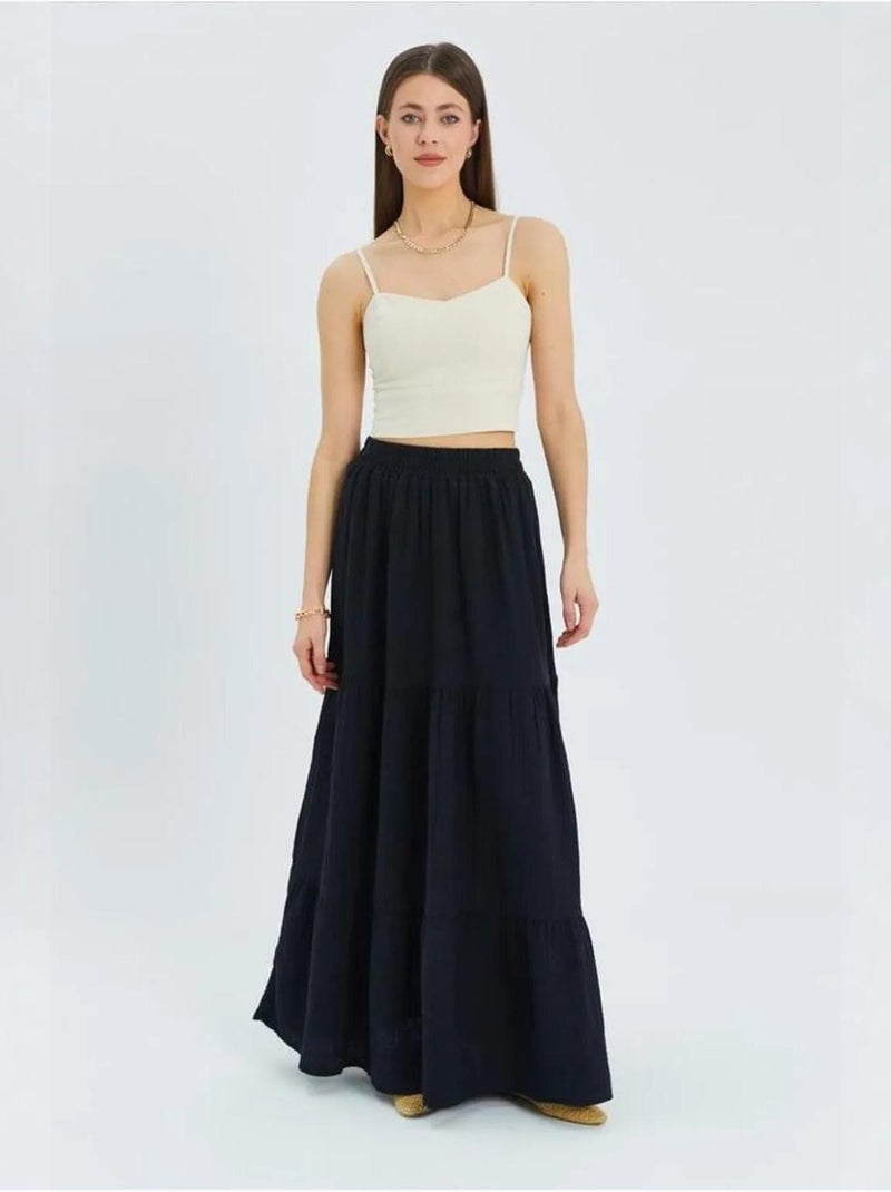 Jupe longue en coton avec taille élastique mixray Noir - Kiabi