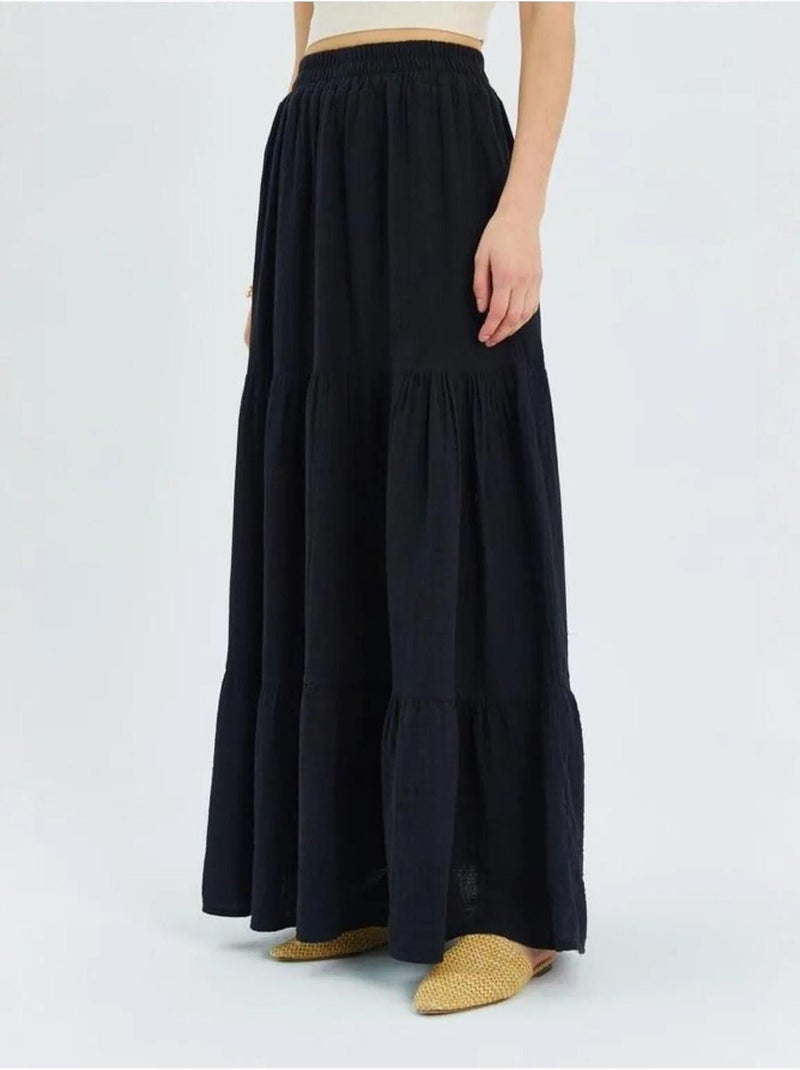 Jupe longue en coton avec taille élastique mixray Noir - Kiabi