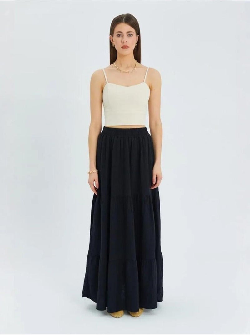 Jupe longue en coton avec taille élastique mixray Noir - Kiabi